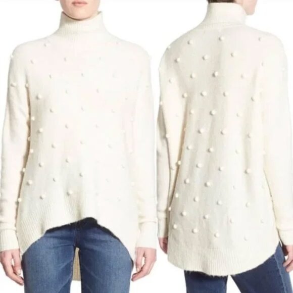 Madewell Snow Globe Bobble Turtleneck Sweater Wool Alpaca Blend Ivory Cream S - Picture 13 of 13